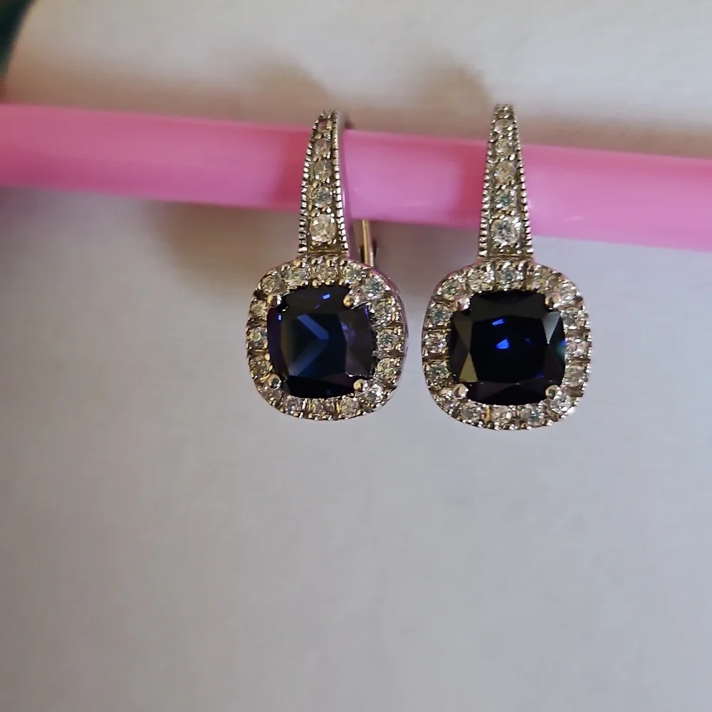 Cushion Cut Sapphire Earrings - Picture 3 of 16